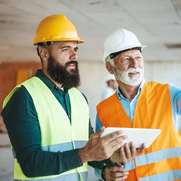 Project supervisors looking out to a construction site