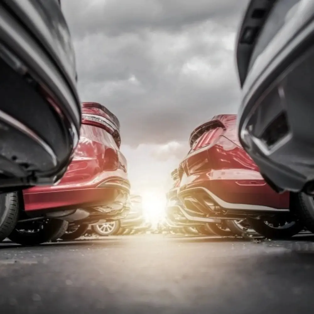 Vehicle rears parked close to each other