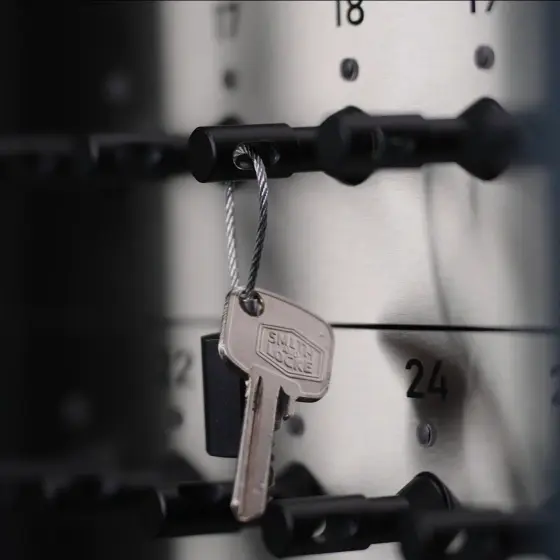 e-Track fob and keys connected to the cabinet