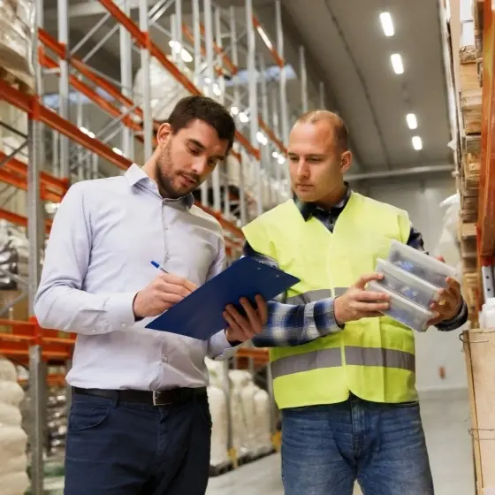 Warehouse supervisor checking stock levels