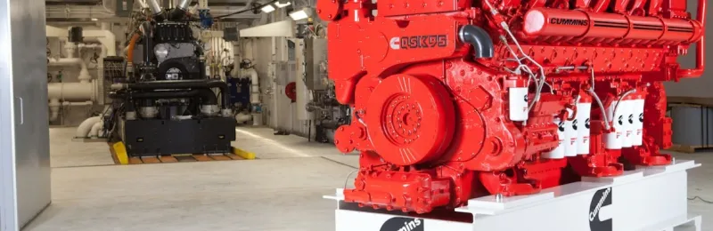 Large Cummins QSK95 engine inside a test facility