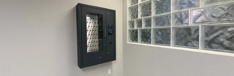 e-Track e50 Electronic Key Cabinet wall mounted to a Utility customer building