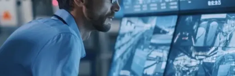 Facility manager observing CCTV footage