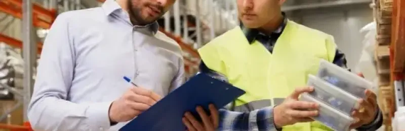Warehouse supervisor checking stock levels