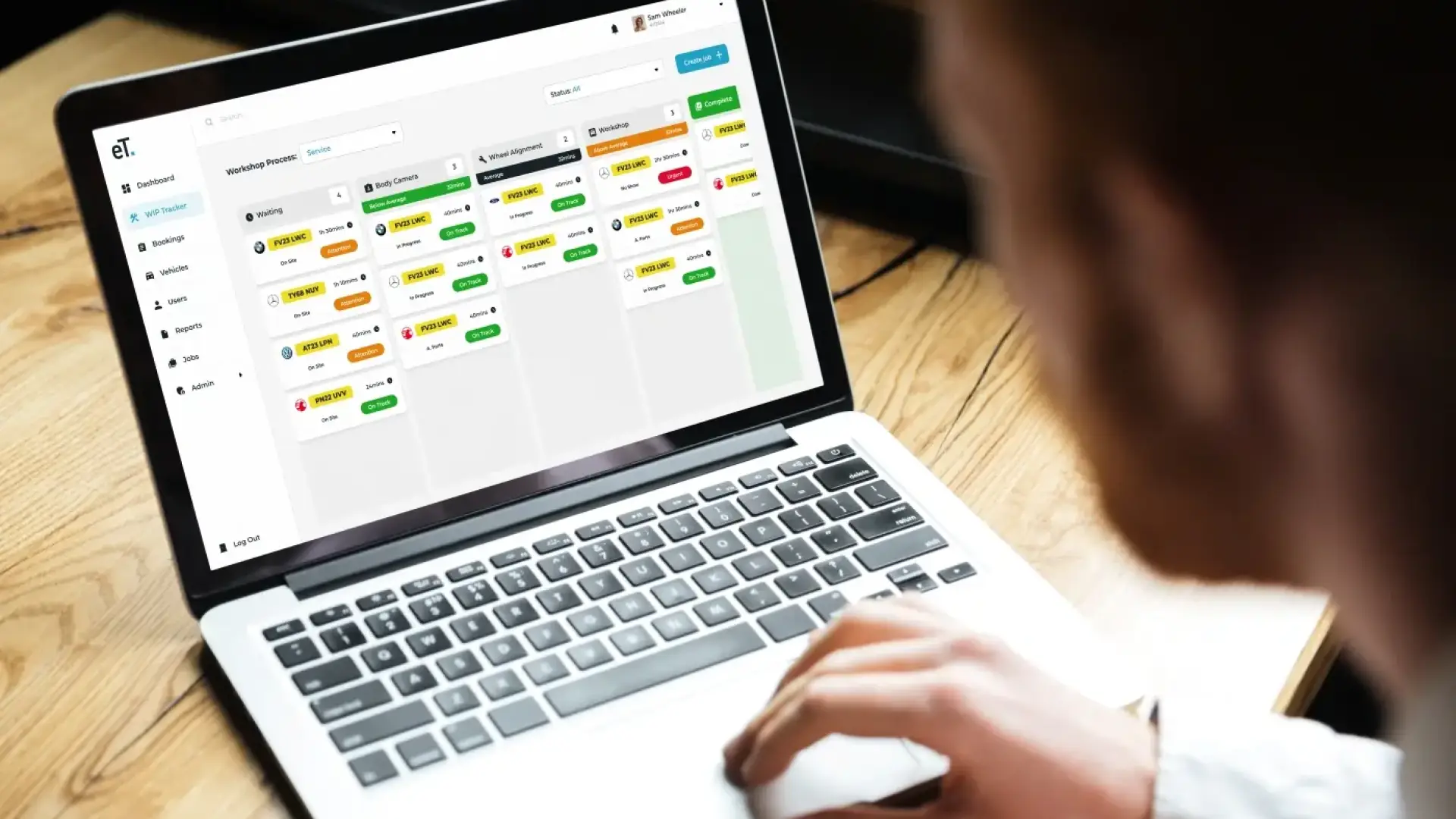 e-Track v4 software screen showing WIP tracker